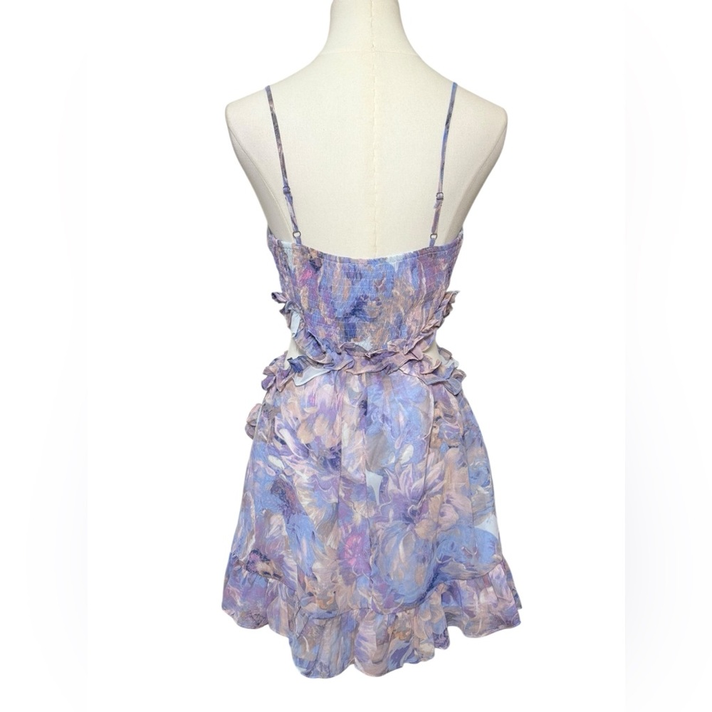 Privy Floral Cutout Ruffle Mini Dress in Purple Size Small - Picture 3 of 8